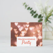 Bokeh Lights, Roze Heart Housewarming Party Invite Uitnodiging Briefkaart (Staand voorkant)