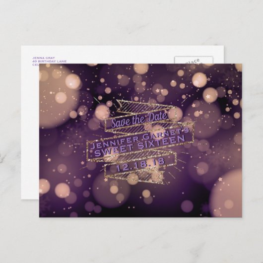 Bokeh Lights Save the Date Elegant Verjaardagsfees Aankondigingskaart (Voorkant / Achterkant)