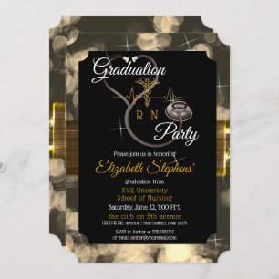 Bokeh Nurse Stethoscope EKG Graduation Party Kaart