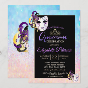 Bokeh Ombre Tiara, Masquerade Quinceañera Kaart