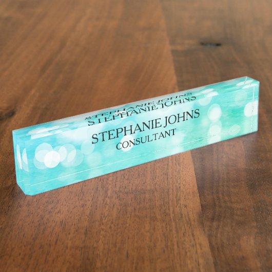 Bokeh Pattern Blue Blauwgroen Aqua Monogram Name M Naambordje (Zijkant)