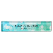 Bokeh Pattern Blue Blauwgroen Aqua Monogram Name M Naambordje (Voorkant)