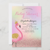 Bokeh, Roze Flamingo Holographic Baby shower Kaart (Voorkant)