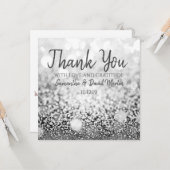 Bokeh Silver Glitter Wedding Bedankt Kaart (Voorkant / Achterkant in situ)