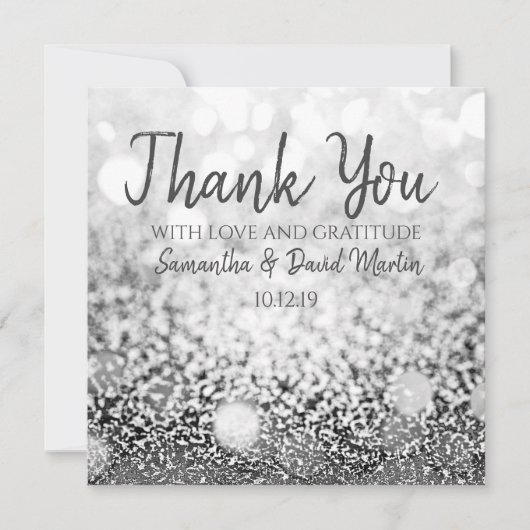 Bokeh Silver Glitter Wedding Bedankt Kaart (Voorkant)
