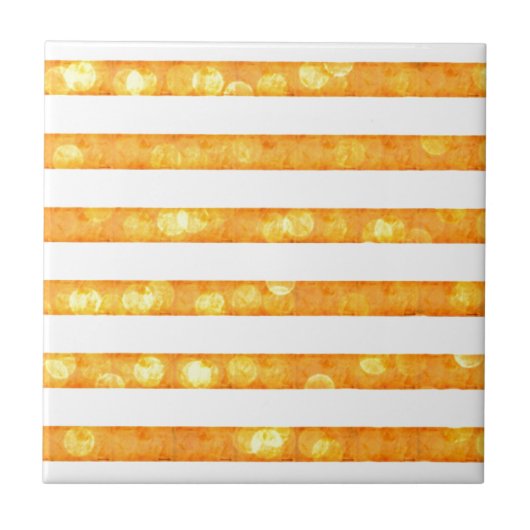 Bokeh Stripes Oranje en wit Tegeltje (Voorkant)