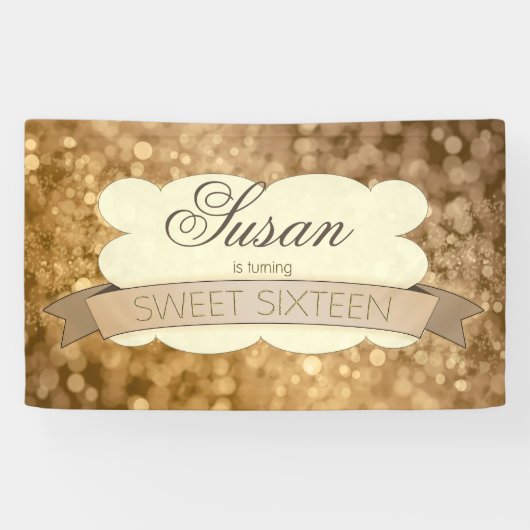 Bokeh Sweet Sixteen Gold Spandoek (Horizontaal)