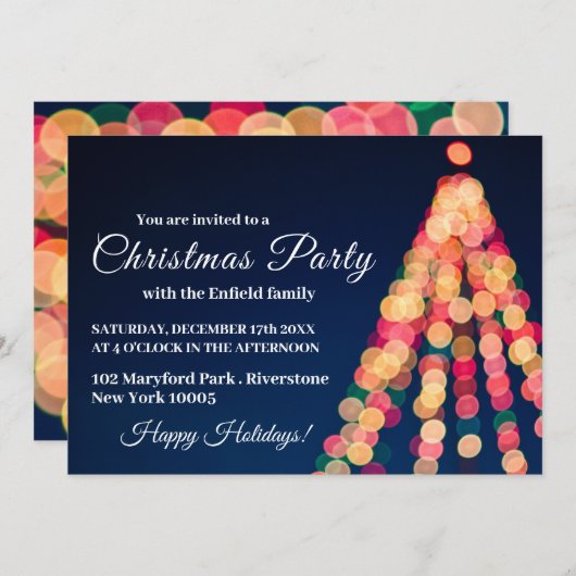 Bokeh Tree Lights, Invitation de la fête de Noël (Devant / Derrière)
