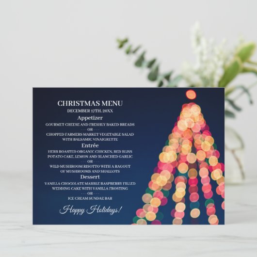 Bokeh Tree Lights, Kerstmenu Menu (Staand voorkant)