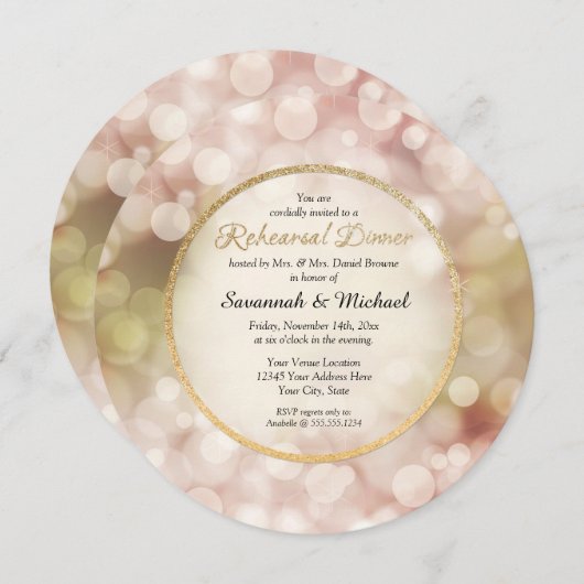 Bokeh Twinkle Sparkle Gold Rehearsal Invitation (Devant / Derrière)