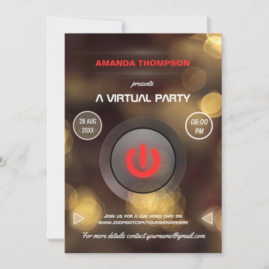 Bokeh Virtual Birthday Party Gig Invitation (Devant)