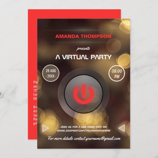 Bokeh Virtual Birthday Party Gig Invitation (Devant / Derrière)