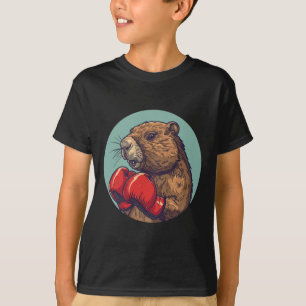 Bokkende Bever Met Handschoenen Voor Een Sterke En T-shirt