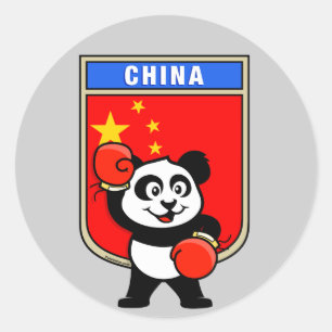 Boksen China Panda Ronde Sticker