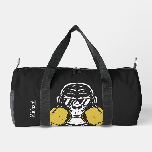 Boksen gorilla in handschoenen retro naam of eigen plunjezak (Achterkant)