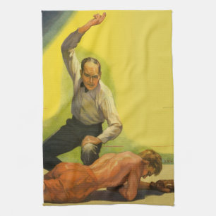Boksen in de klassieke sportstijl, scheidsrechter theedoek