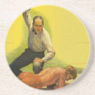 Boksen in de sportklassieker, scheidsrechter met k zandsteen onderzetter