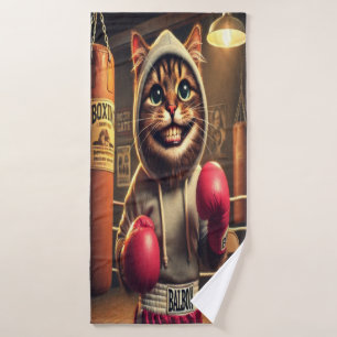 "Boksen kampioen? - Kat met bokshandschoenen Badhanddoek