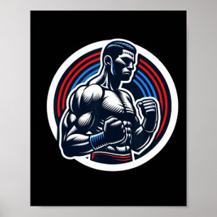 Boksen Logo Sterke Boxer Zwart Rood en Blauw Silho Poster