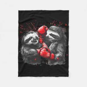 Boksen luiaard met bokshandschoenen kickboksen gra fleece deken