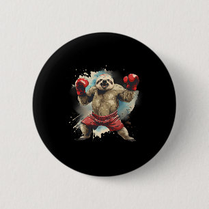 Boksen luiaard met bokshandschoenen kickboksen gra ronde button 5,7 cm