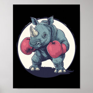 Boksen neushoorn met rode bokshandschoenen poster