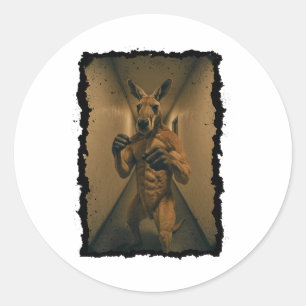 Boksen Retro Kangoeroe Staande In De Hal Fun Ronde Sticker
