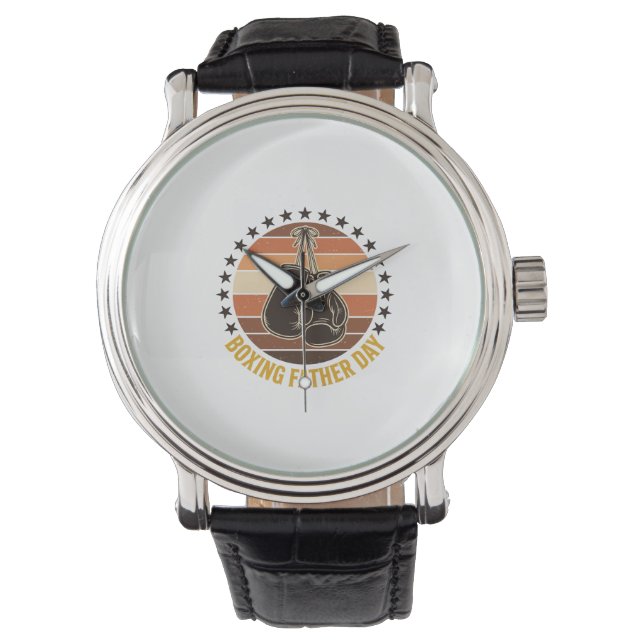 Boksen Vader Dag Vintage Handschoenen Shirt Ontwer Horloge (Voorkant)