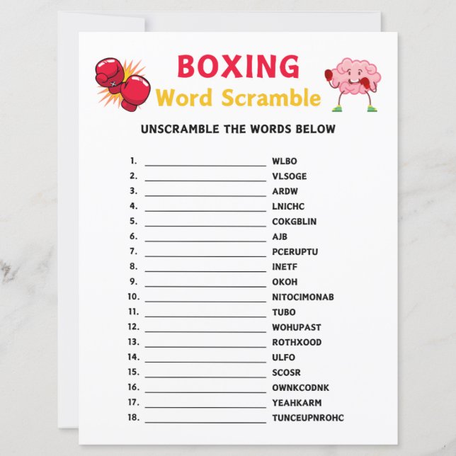Boksen Word Scramble spel (Voorkant)
