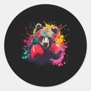 Boksende Beer Liefhebber Bokshandschoenen Kickboks Ronde Sticker
