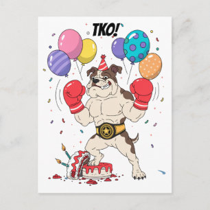Boksende Bulldog TKO Verjaardagsafscheid Kunst Briefkaart
