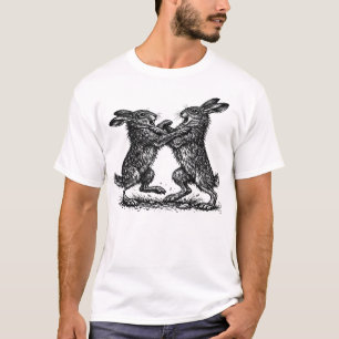 Boksende hazen – Geplaagde inkt bosduel T-shirt