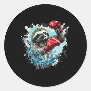 Boksende luiaard met boks handschoenen kickboksen ronde sticker