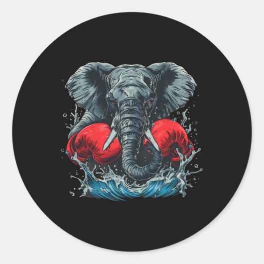 Boksende Olifant Met Bokshandschoenen Kickboksen F Ronde Sticker (Voorkant)