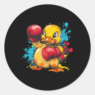 Boksende rubberen eend met boks handschoenen kickb ronde sticker