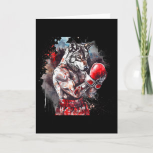 Boksende wolf met boks handschoenen Kickboksen Fun Kaart