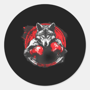 Boksende Wolf Met Bokshandschoenen Kickboksen Grap Ronde Sticker