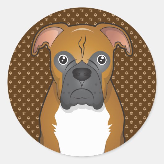 Bokser Dog Cartoon Paws Ronde Sticker (Voorkant)