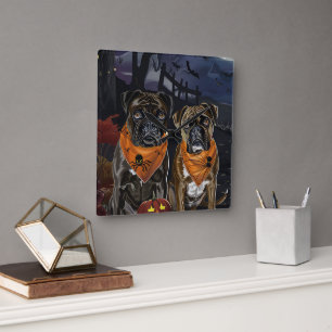 Bokser Halloween Spooky Vierkante Klok