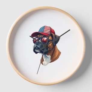 Bokser hond draagt wit rood blauw