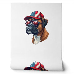 Bokser hond draagt wit rood blauw behang