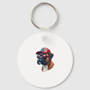 Bokser hond draagt wit rood blauw sleutelhanger
