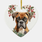 Bokser Hond Holly Krans Kerstmis Keramisch Ornament (Voorkant)