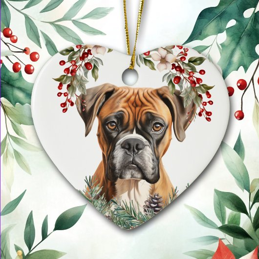 Bokser Hond Holly Krans Kerstmis Keramisch Ornament