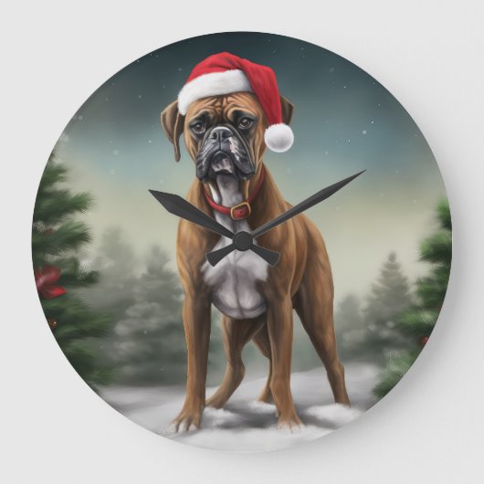 Bokser Hond in Sneeuw Kerstmis Grote Klok (Voorkant)