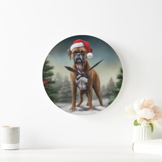 Bokser Hond in Sneeuw Kerstmis Grote Klok (Huis)