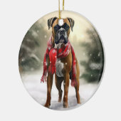 Bokser Hond in Sneeuw Kerstmis Keramisch Ornament (Links)
