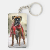 Bokser Hond in Sneeuw Kerstmis Sleutelhanger (achterkant)