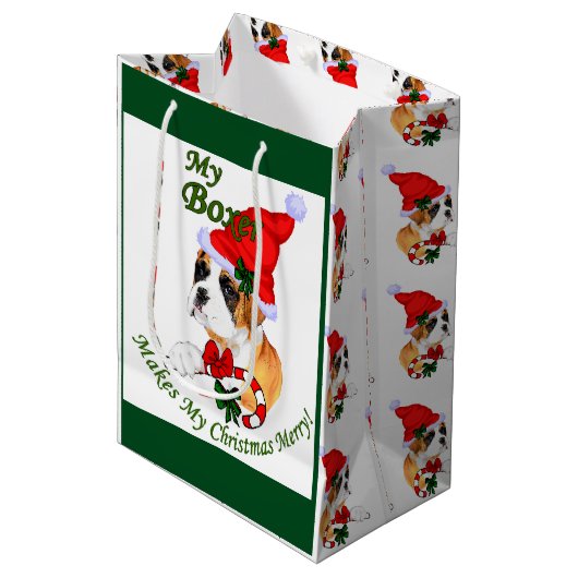Bokser Hond Kerstmis Vrolijk Medium Cadeauzakje (Voorkant Gekanteld)