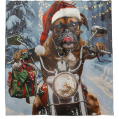 Bokser Hond Rijden Motorfiets Kerstmis Douchegordijn (Voorkant)